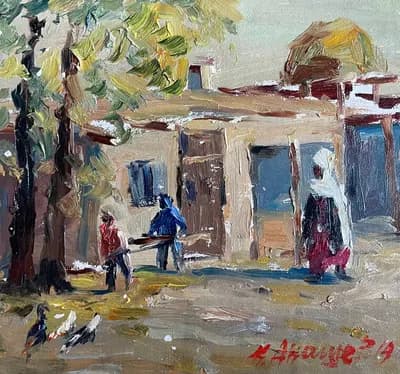 Этюд 22. Аулада (2019). Акашев Курмангазы (р. 1964). картон, масло, 21,5×20 см