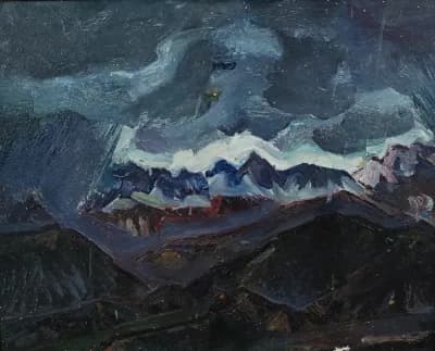 Гроза в горах (1975). Дужнов Анатолий (1942–2003). картон/масло, 50х40 см
