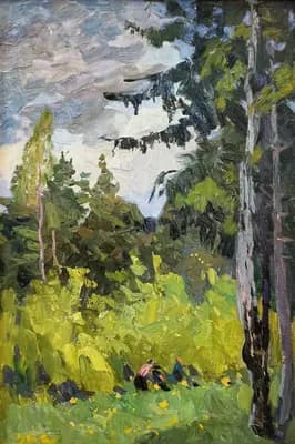 В лесу. Кузнецова Виленина (1927–2010). картон, масло, 35×49 см