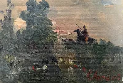 Этюд 5. Таң (2020). Акашев Курмангазы (р. 1964). картон, масло, 29×19,3 см