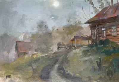Туман в Белкарагай. Досымов Б.. холст, масло, 35×50 см