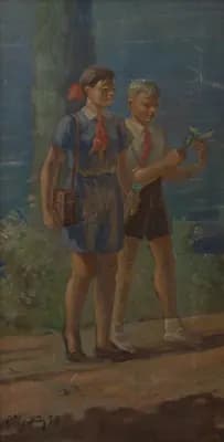 Пионеры (1955). Чуйков Семён (1902–1980). холст, масло, 95×52 см