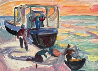 Аральск (1973). Дужнов Анатолий (1942–2003). картон, масло, 50×30 см