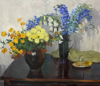 Голубые цветы (1978). Кужеленко Ольга (1911–2001). холст, масло, 100×87 см