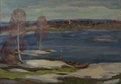На Волге. Кузнецова Виленина (1927–2010). картон, масло, 70×50 см