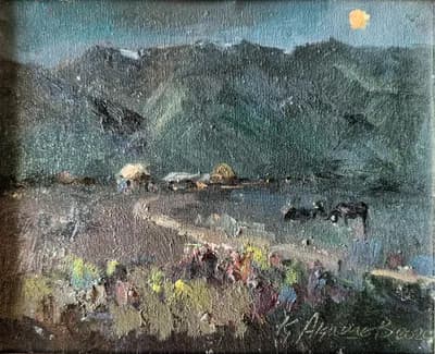 Этюд 24 Айлы түн (2020). Акашев Курмангазы (р. 1964). холст, масло, 26×20,7 см