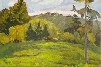 Лето (1972). Кузнецова Виленина (1927–2010). картон, масло, 35×52 см