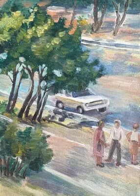 Беседа. Аксёнов Г.. картон, масло, 35×25 см
