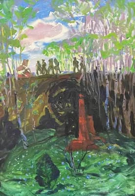 На мосту. Кузнецова Виленина (1927–2010). картон, масло, 50×35 см