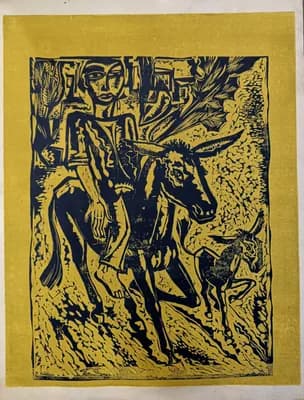 №18 Мальчик на осле. Желтая бум.. Кузьмин В. (р. 1953). 61×46 см