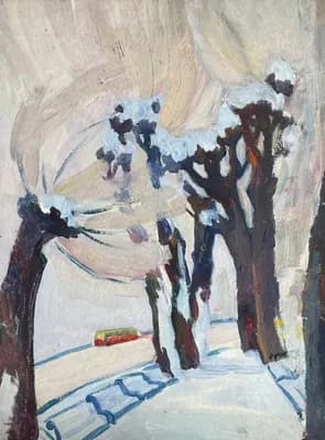 Дерево, зима. Аксёнов Г.. картон, масло, 49,2×36 см