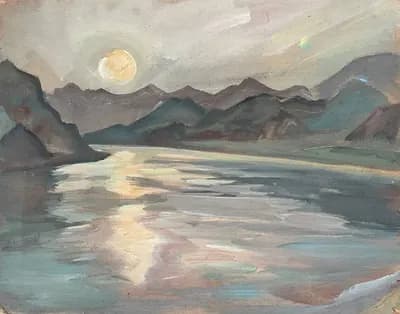 Вечер на Или (1974). Дужнов Анатолий (1942–2003). картон, масло, 50×40 см