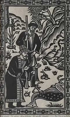 Иллюстрация к Козы Корпеш Баян Сулу. Исабаев Исатай (1936–2007). линогравюра, 19×24 см