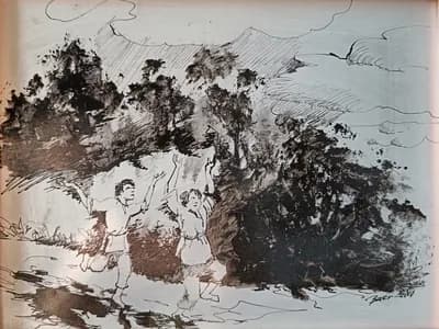 Оформ. с детьми. Жиенбай Орынбаев. графика, бумага, 24×18 см