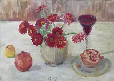 Цинии. Гинзбург Нина (1928–2023). холст, масло, 70×50 см