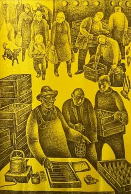 Прием стеклотары (2016). Есенбаев Оразбек (р. 1960). шелкография, 60×41,2 см