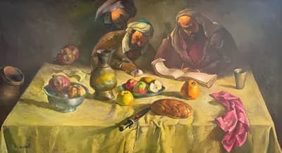 Мудрецы (2007). Бахтеев Анвар (1949–2020). холст, масло, 88×155 см