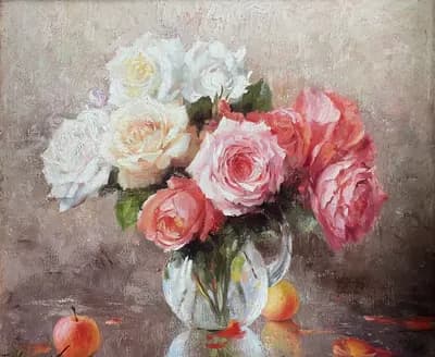 Розы. Николаев Ю.. холст, масло, 50×60 см