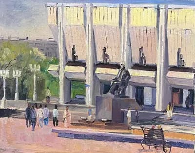 Театр им. М.Ауезова, Алматы (2022). Кайдаров Малик (р. 1964). холст, масло, 60×70 см