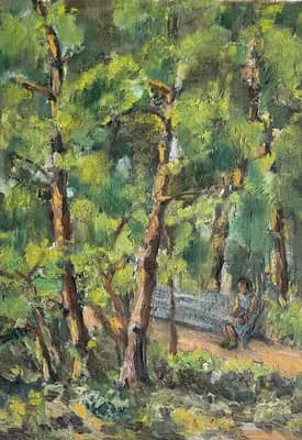 в парке отдыха. Аксёнов Г.. картон, масло, 50×35 см
