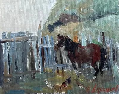 Этюд 9. Лошадь (2019). Акашев Курмангазы (р. 1964). картон, масло, 21×17 см