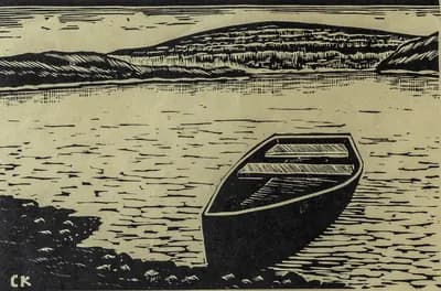 Лодка на Днестре (1971). Кукуруза Сергей (1906–1979). линогравюра, 24×16 см
