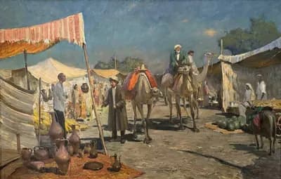Восточный базар (2007). Бердикеев Жаныбек (р. 1964). холст, масло, 90×140 см