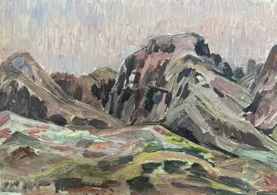 Горный пейзаж (1975). Дужнов Анатолий (1942–2003). картон, масло, 35×25 см