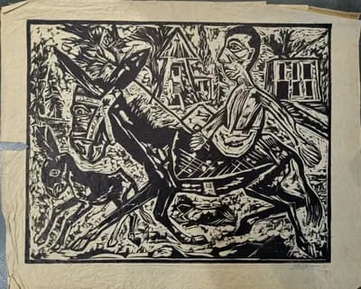 №21 Мальчик на осле. Папироса. Кузьмин В. (р. 1953). 49,5×39 см