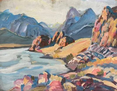 Горная река (1974). Дужнов Анатолий (1942–2003). картон, масло, 40×50 см