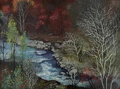Горная река (1992). Тимофеев Василий (1943–2018). картон, масло, 22,5×17,5 см