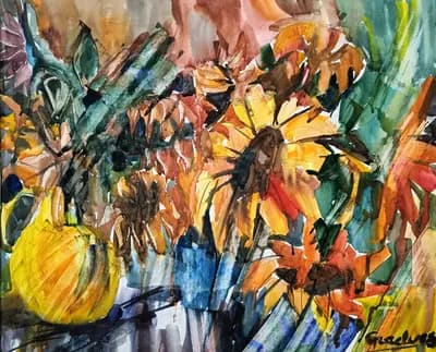 Подсолнухи. Сычев. бумага, акварель, 53×43 см