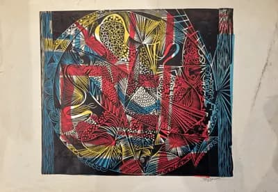 №9 Абстракция с рыбами. Кузьмин В. (р. 1953). 59,5×49,5 см