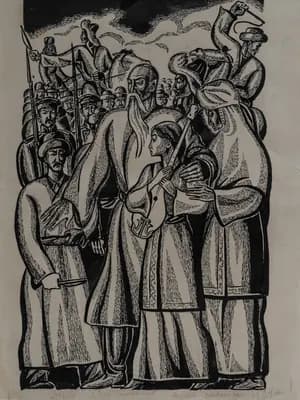 Курмангазы и Дина Нурпеисова. Исабаев Исатай (1936–2007). бумага, тушь, перо