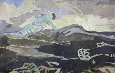 Туған жерге тағзым. Тогузбаев Токболат (1940–1996). картон, масло, 43×68 см