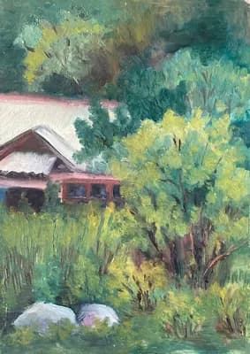 Домик в лесу. Аксёнов Г.. картон, масло, 35×25 см