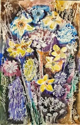 Цветочная импровизация. Власюк А. (р. 1948). бумага, акварель, 45×30 см