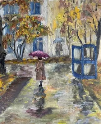 Осенний дождь. Авдеева Д.. картон, масло, 42,5×35 см