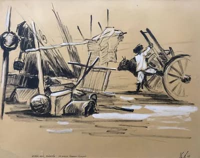 На трассе Чарджоу (1947). Ужинский Игорь (1893–1954). графика, 57×47 см