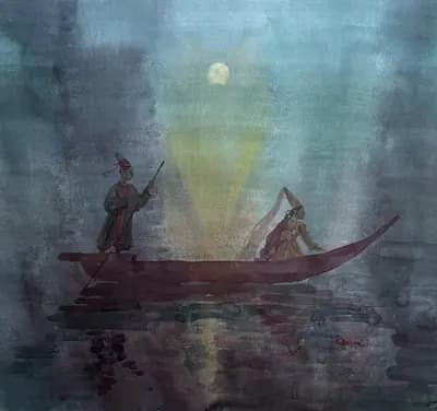 Двое в лодке (2010). Баян Гани (р. 1949). бумага, акварель, 38×40 см