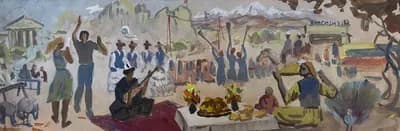 Праздник Наурыз. Исабаев Исатай (1936–2007). бумага, акварель, 59×20 см