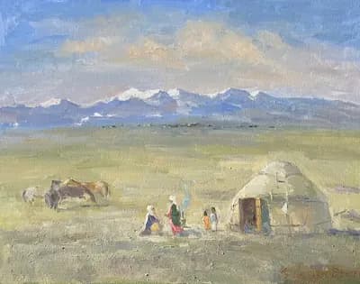 Жайлаудағы түскі мезгіл (2026). Акашев Курмангазы (р. 1964). холст, масло, 90×70 см