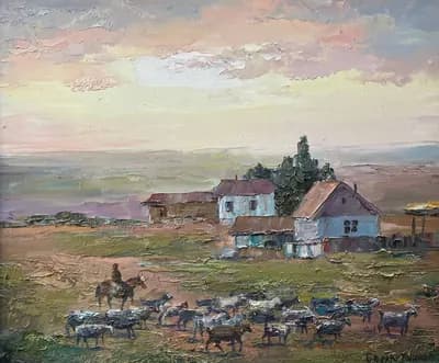 Даладағы ауыл. Тайнов С.. холст, масло, 36×42 см