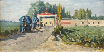 Колхоз им. Горького. Флекман Д. (р. 1914). картон, масло, 20×40 см
