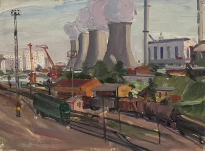 Вокзал (1973). Дужнов Анатолий (1942–2003). картон, масло, 48×36 см