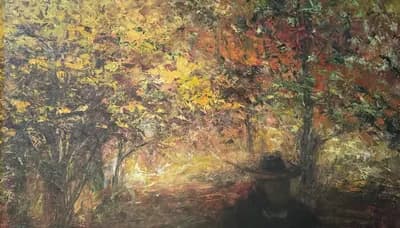 Осень, осень.... Жанпеисова. фанера, масло, 73×43 см