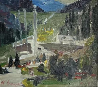 Этюд 1. Медеу (2019). Акашев Курмангазы (р. 1964). картон, масло, 21,7×19,7 см