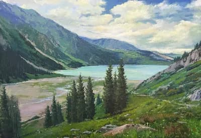 Большое Алматинское озеро, 2009 г.с.. Ведерников В.. холст/масло, 69х99 см