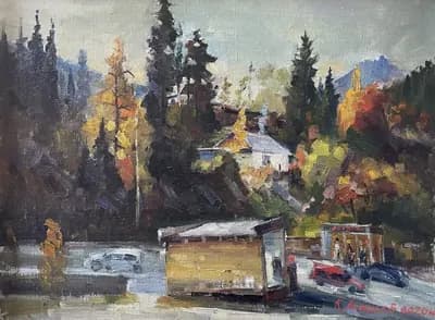 Медеуге баратын жол. Акашев Курмангазы (р. 1964). холст, масло, 80×60 см