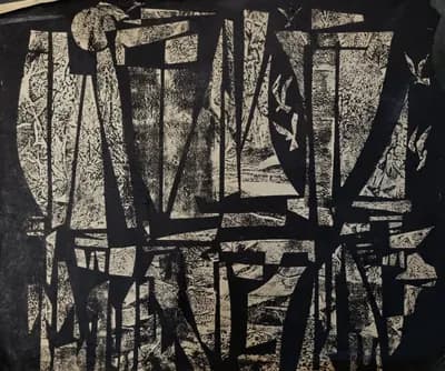 №12 Абстракция черная с птичками. Кузьмин В. (р. 1953). 67×55 см